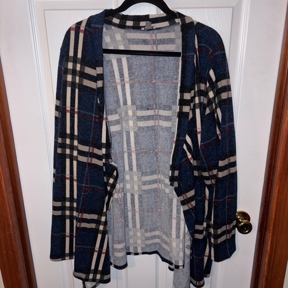Avenue Sweaters - Avenue Checkered Knit Cardigan